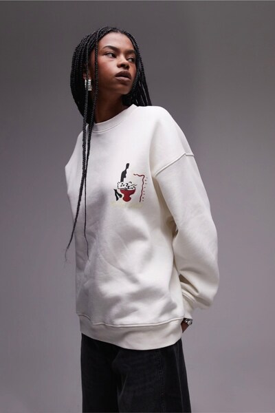 The Champ Clothing Unisex White Crew Neck Sweatshirt – Art Project Artistically Printed 3 Thread Hooded Oversize