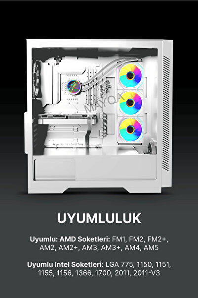 GAMETECH Prime V2 Argb 7x120mm Fan 360mm Sıvı Soğutmalı ( Argb Fanlı ) Beyaz Bilgisayar Kasası