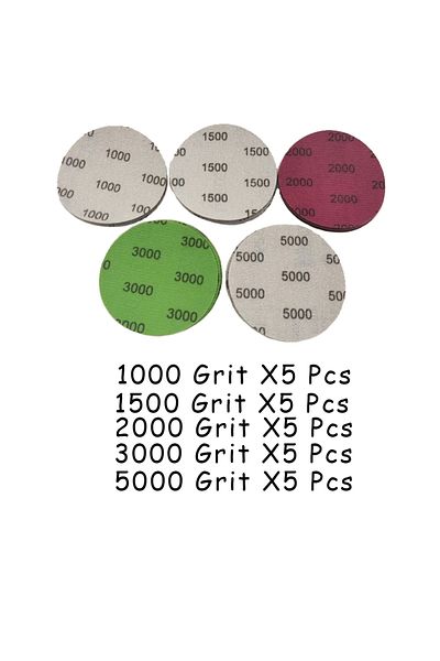 Vibra Tite 3 Inch Wet and Dry Sandpaper 25 Pcs Assorted 1000/1500/2000/3000/5000 Grits Hook and Loop for Pol...