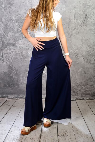 İDOL MODA Dark Blue Wide Leg Combed Skirt Pants