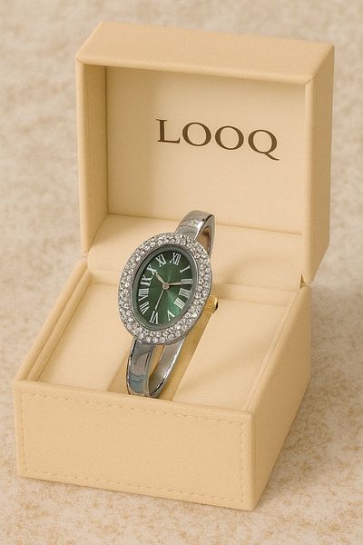LOOQ Roman Numeral Handcuff Model Women's Wristwatch with Stones