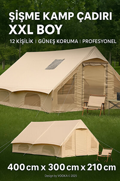 MO DOU 12 Kişilik XXL Şişme Kamp Çadırı | 400x300x210 cm | Güneş Koruyucu | S...
