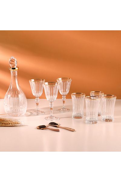 Aryıldız Steep Dekor Crystal Gold 25 Piece Water Set for 12 People