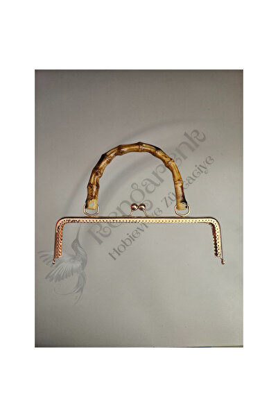 RENGARENK Bambu Görünümlü Plastik Saplı Metal Vintage Çanta Bursu 25cm