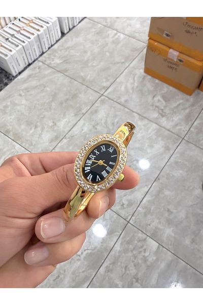 LOOQ Roman Numeral Handcuff Model Women's Wristwatch with Stones