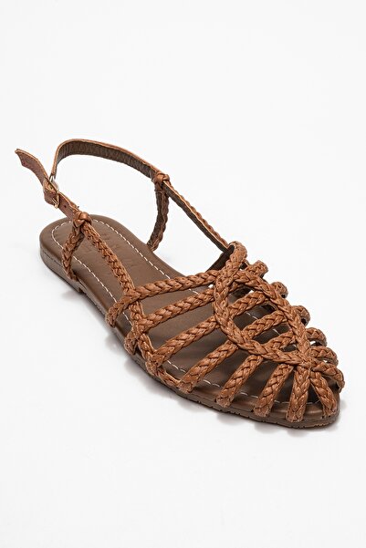 LuviShoes Claudia Tan Knitted Lattice Design Women's Sandals