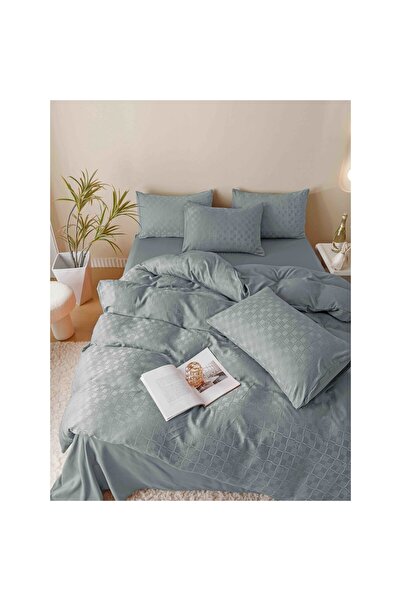 JOJO HOME Set Lenjerie de pat, Jojo Home, JQF7, bumbac jacquard finet premium, uni, 2 persoane, 6 piese, gri