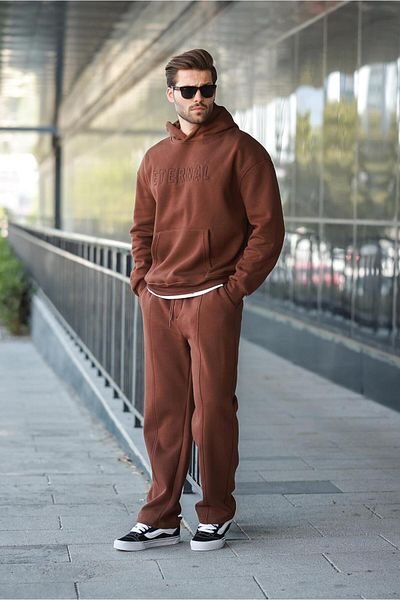 Madmext Set de trening pentru bărbați cu glugă Bitter Brown E7324