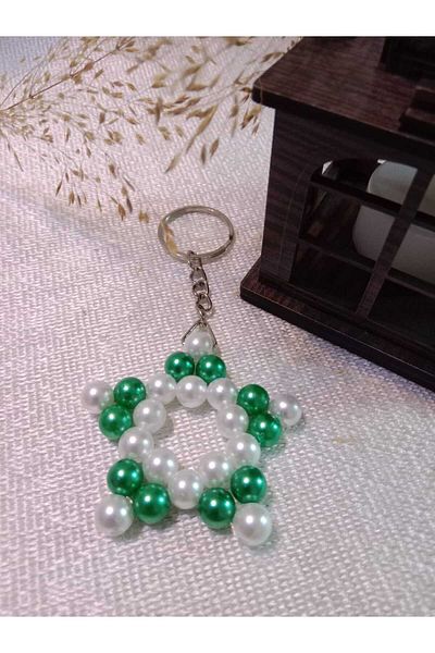 MODA MANANI 5 Pieces White Green Pearl Long Silver Chain Keychain Gift Unisex