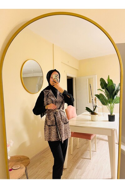 RABİASCARF LEOPAR DESENLİ KEMERLİ YELEK