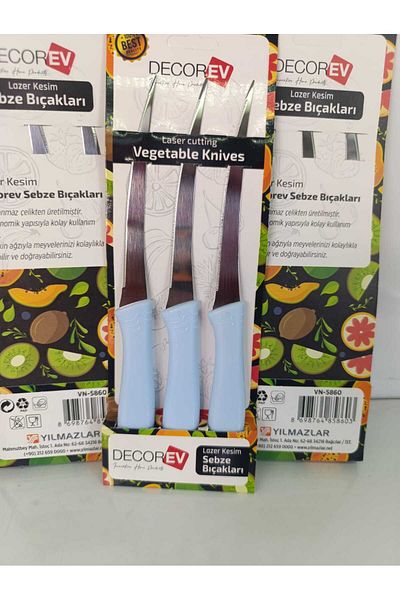 Yüsra Home 3 Vegetable Knife Laser Cutting Decor Household Vegetable Knife (Stainless Steel)