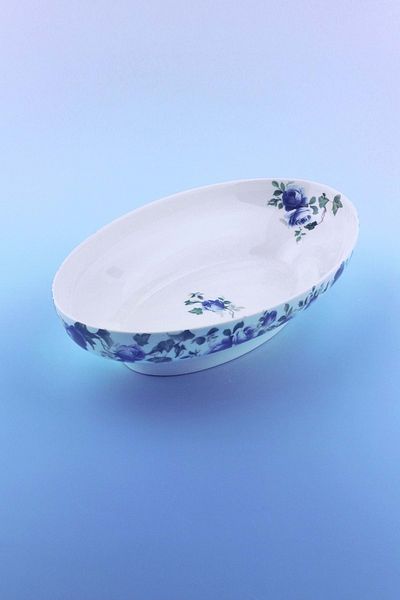 Bursa Porselen Dekor Blue Ivy Rose Oversized Porcelain Deep Boat Plate