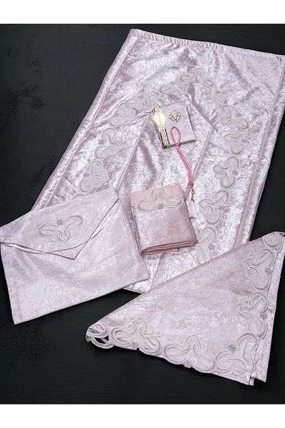 AYHANHOME 6 Piece Velvet French Laced Dowry Package Boxed Prayer Rug Set Bride Groom Set