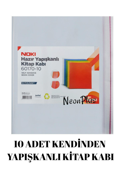 NEON PLUS Noki Hazır Yapışkanlı Kitap Kabı 10'lu Şeffaf 60170-10