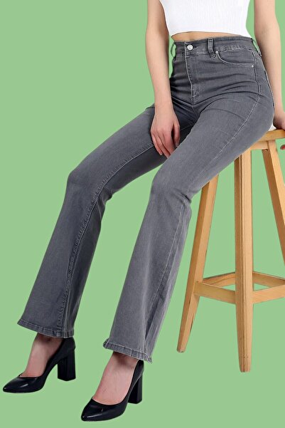 Livik Jeannne Women's High Waist Gray Denim Flare Jeans