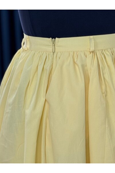 MİHRA STORE Erna Ζωνάρι Ποπλίνα Φούστα-BN4362 Κίτρινο