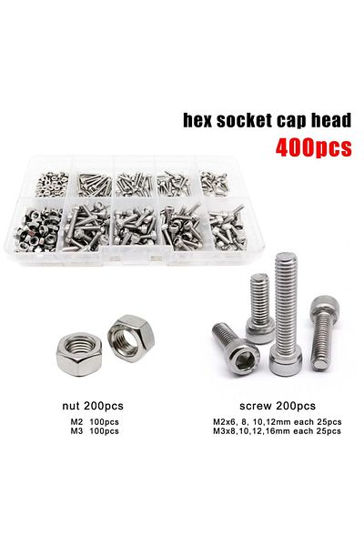HZYUEGOU cap head 400pcs M2 M3 10 Sizes Allen Hexagon Hex Socket Head Cap Flat Countersunk Screw Bolt Nut Set