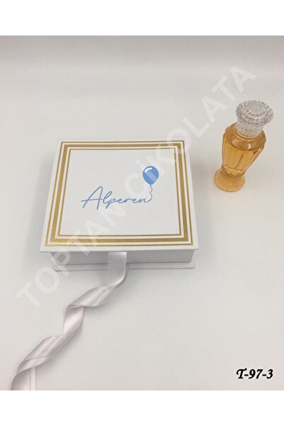 KAKAO AĞACI İsme Özel Lüks Karton Kutuda 70'li Mavi Balonlu Erkek Bebek Çikol...