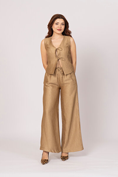 MissVina Set vestă cu legături în față și pantaloni cu talie elastică 1213