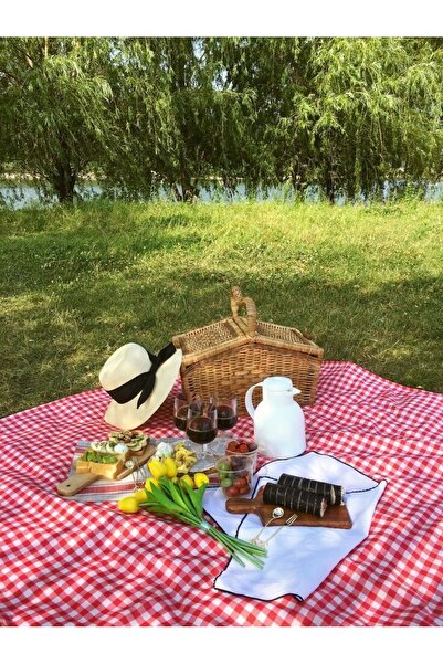 SHY TEKSTİL 1St Class Red and White Gingham Tablecloth, Picnic Cloth, Table C...