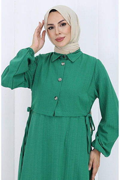 sefamerve Buttoned Vest Dress Double Suit 2119-04 Emerald Green