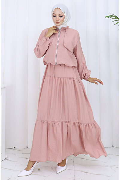 sefamerve Double Suit with Elastic Sleeves and Zipper 0129-06 Dusty Rose