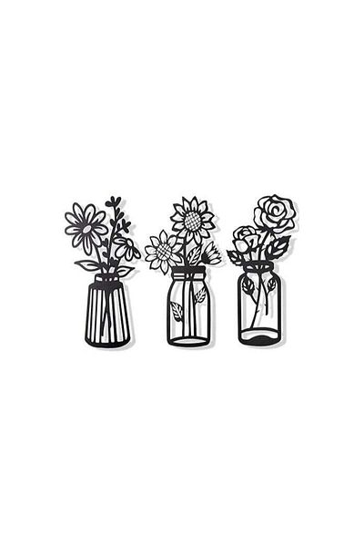 Mirfa Wooden Wall Art With Self Adhesive Base - Black (Flower Vases - Daisy, Sunflower, Rose)