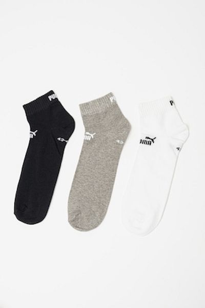 Puma , Set de șosete scurte unisex din amestec de bumbac cu logo - 3 perechi, Alb, Negru, Gri melanj
