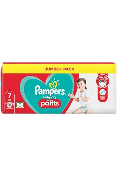 Pampers Baby-Dry Nappy Pants Size 7, 17kg, Jumbo Pack