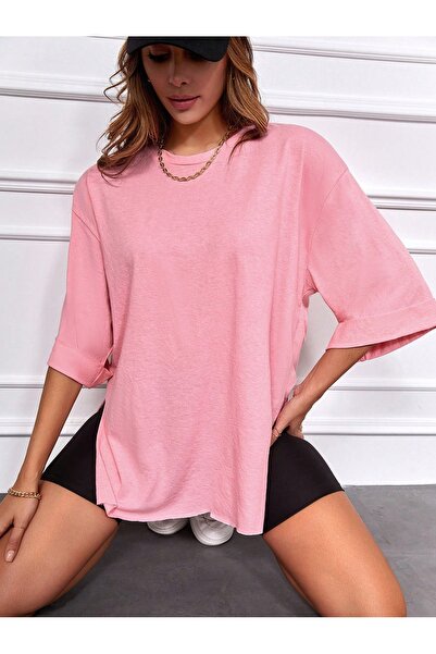 MOVİMENT Γυναικείο μπλουζάκι με διπλό μανίκι στο πλάι άνοιγμα ροζ