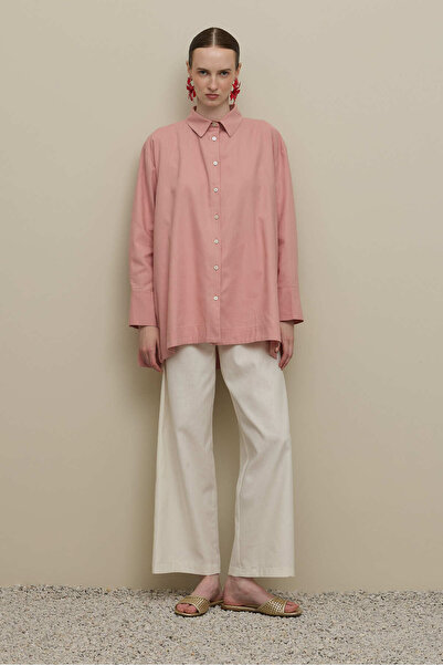 Fahhar Lyocell Linen Thick Folded Shirt Pink