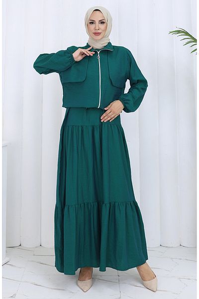 sefamerve Set dublu cu fermoar cu manșon elastic 0129-11 verde smarald