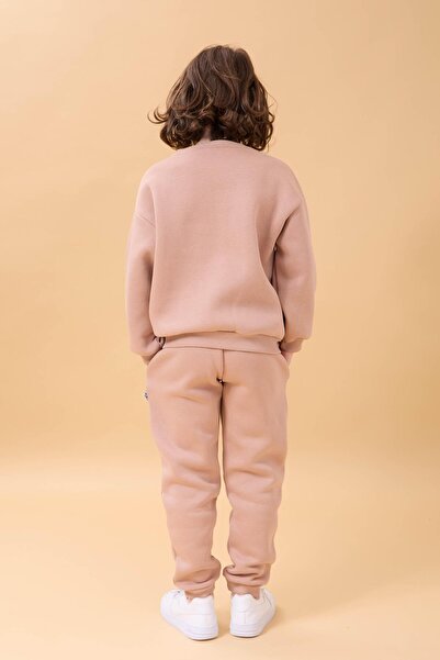 Perendi Boy's Crew Neck Hooded Winter 2-Piece Tracksuit Set - Soil