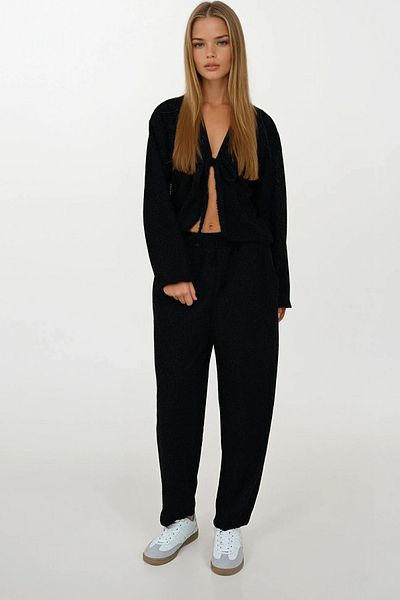 VAGGON Women's Black Front Tie Suit Vs00431