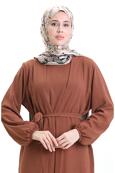 sefamerve Asil Abaya Set 0336-07 Brown