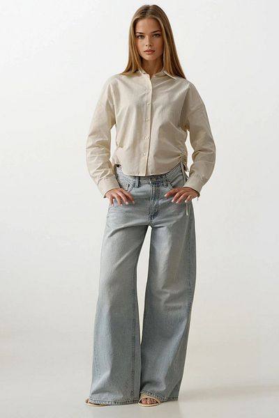 VAGGON Women's Ecru Basic Shirt with Tie Sides Vs00539