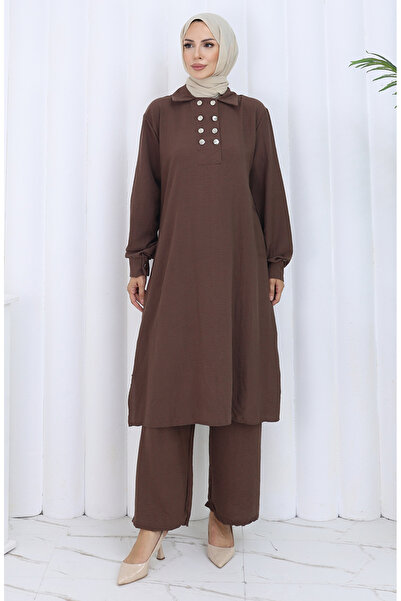 sefamerve Double Button Tunic Trousers Double Set 2118-02 Brown