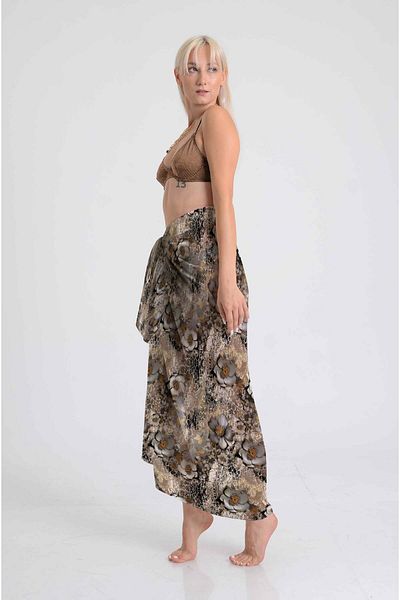 DESENİX Vintage Floral Patterned Pareo |   Coffee & Cream Shades |   100X145Cm |   Digital Printing |   Chiffon / Satin