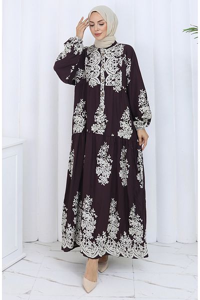 sefamerve Rochie din țesătură viscoză cu jumătate de nasturi 2117-02 maro