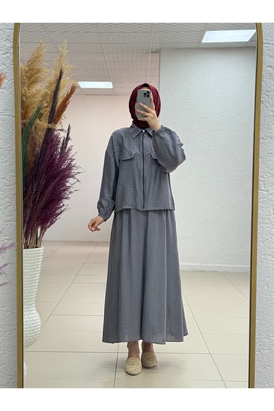 MİHRA STORE Sofia Strawberry Zippered Skirt and Pocket Suit-Na3390 Anthracite