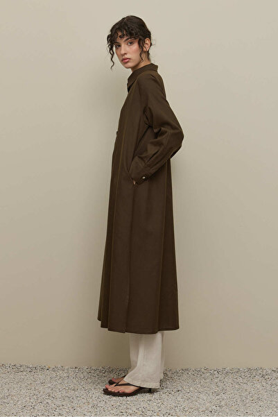 Fahhar Britli Linen Maxi Shirt Brown