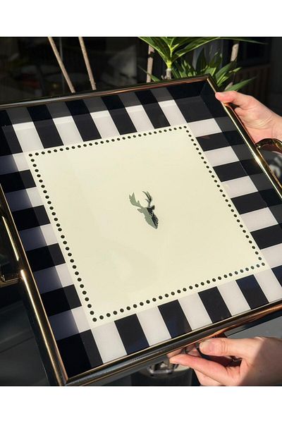 Onedekor Iwon Black Bird Framed Tray Square