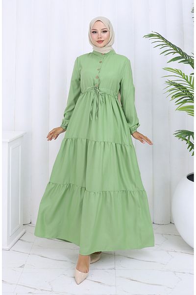 sefamerve Rochie cu șireturi la talie 0128-04 Verde iarbă