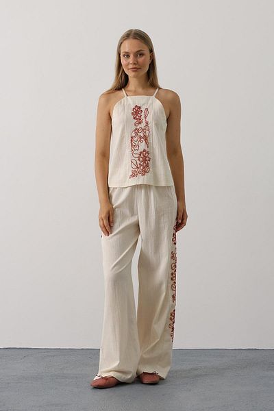 VAGGON Women's Cream Beaded Strap Pants Suit Vs00622