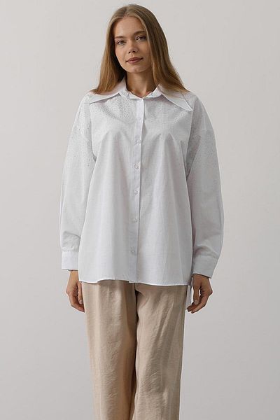 VAGGON Women's White Stone Detailed Pointed Collar Shirt Vs00552