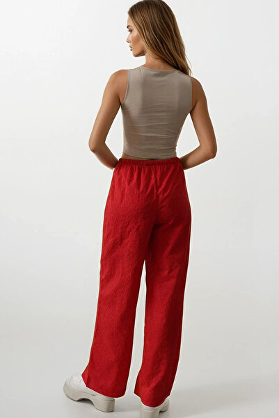 VAGGON Women's Red Tie-Waist Brode Pants Vs00559