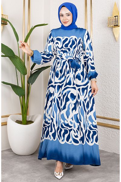 sefamerve Patterned Dress with Elastic Waist 7127-04 Saks