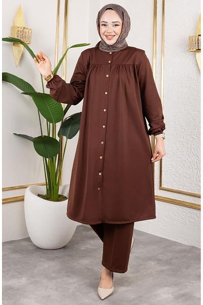 sefamerve Set Hijab cu șnur 2061-03 Maro