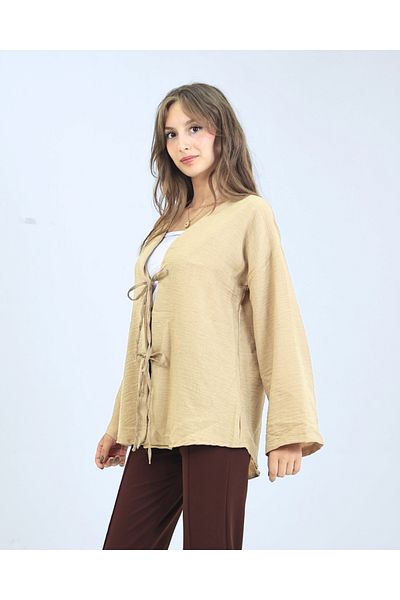 fh fashionhere Women's Tie-Up Beige Kimono Tunic Shirt Comfortable Stylish