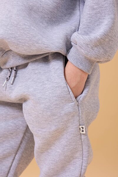 Perendi Boy's Crew Neck Hooded Winter 2-Piece Tracksuit Set - Gray